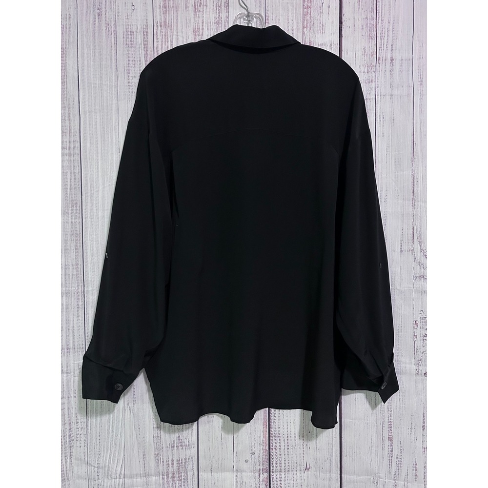 TWP Midnight Satin Sheets Blouse Black 100% Silk Oversized Button Down XS/S - Picture 2 of 15